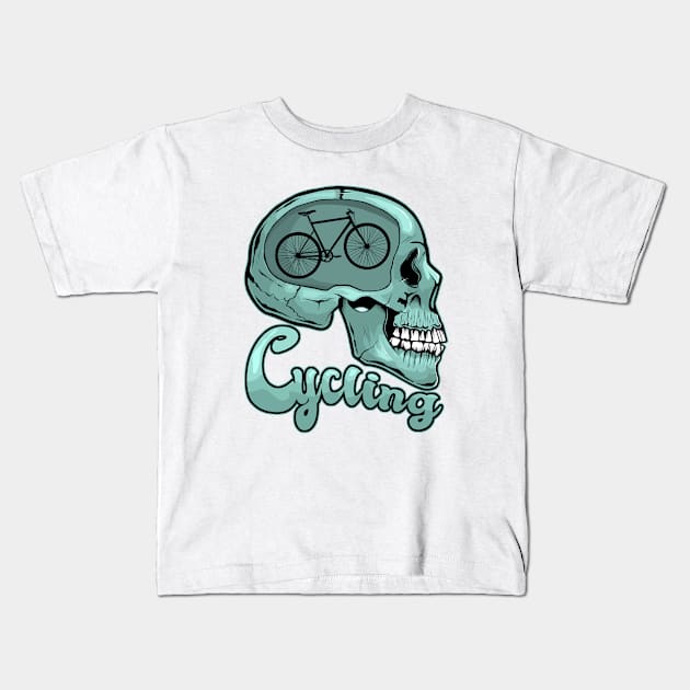 Cool Cyclist Skull with Bicycle Mountain Bike Cycling Lover Kids T-Shirt by Acroxth